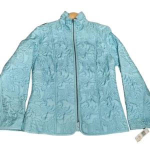 Due Per Due 100% Silk Jacket Womens Sz 10 Light Blue Floral Embroidered Lightwei - Picture 1 of 14