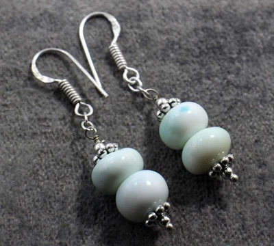 925 Silver Plated Stunning Blue Chalcedony Beaded Earrings Size 2" GW - Image 1 of 3