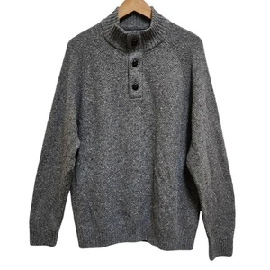 Untuckit Sweater Men XXL Gray Knit Lambswool Blend Henley 3 Button Long Slv Soft - Picture 1 of 14
