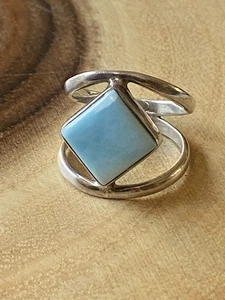 Anillo Artesanal Larimar Azul y Plata de Ley 925 Talla 6 - Imagen 1 de 12