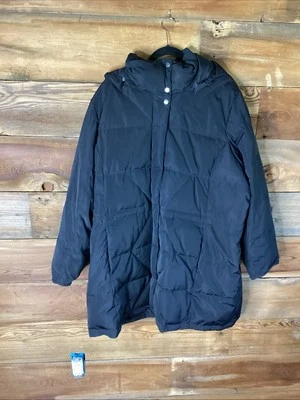 Lands End Jacket Womens 3X Black Puffer Down Full Zip Hooded Pockets Coat - Image 1 of 4