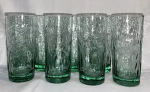 Set Of 8 Libbey Spanish Green Tumblers IRIS Flower Textured Glasses 6 3/8” - Picture 1 of 5