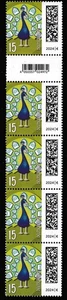 Bund 3843 Briefpfau 5er Streifen m. EAN-Cod + Nr. 40, 4. Auflage, Fluor. blassge - Bild 1 von 2