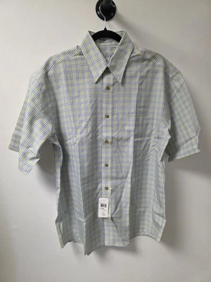 Camisa de manga corta ENRO para hombre sin planchar mediana azul verde a cuadros - algodón nueva con etiquetas Foto 1 de 4