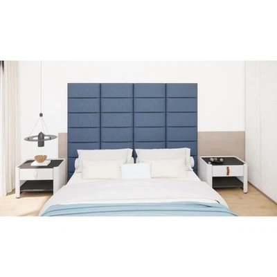 Peel and Stick Upholstered Headboard, 3D Soundproof Padded Wall Panels for Queen Foto 1 de 4