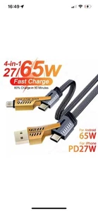 65W Kabel szybkiego ładowania 4w1 Kabel USB do iPhone'a Samsung Komórka Typ-C Kabel ładujący - Zdjęcie 1 z 10