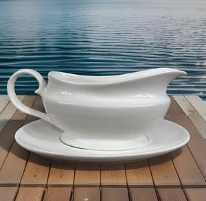 WM Bartleet & Sons Gravy Boat & Platillo Porcelana Blanco - Imagen 1 de 15