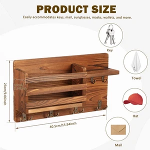 Wood Key and Mail Organizer Multipurpose Wall Mount Entryway Organizer for stQnO - Picture 1 of 11
