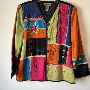Indigo Moon Ladies Jacket Wearable Art Boho HipsterLined Size M Patchwork - Picture 1 of 6