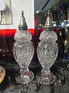 Antique Pedestal Cut Crystal Salt & Pepper Shakers 1800s  Extra Large 7" - Picture 1 of 15