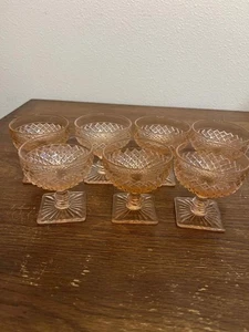 Vintage Pink Diamond Point Depression Glass Sherbet Cups Square Base Dessert - Picture 1 of 6