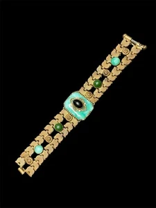 Geprüfter Nachlass Louis Rousselet Armband Peking Glas & smaragdgrüne Cabochons - Bild 1 von 13