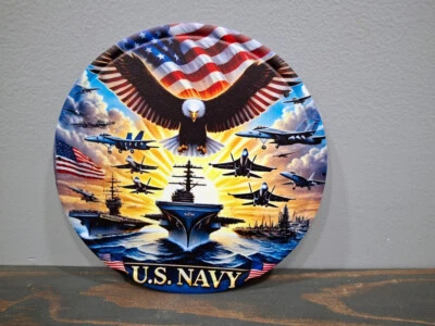 US Navy Eagle  8 inch Round Metal Sign - Image 1 of 4