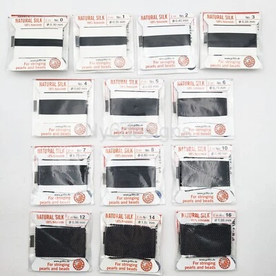 Hilo de seda natural negro con aguja 2 m tamaño 0-16 cordón de perlas, hecho en Alemania Foto 1 de 4