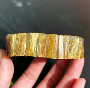 17*6mm Natural Gold Rutilated Titanium Quartz Crystal Bracelet B6 - Picture 1 of 12