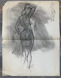 Vintage Original Charcoal Sketch Study Female Form 25X19” Midcentury Modern Art - Picture 1 of 15