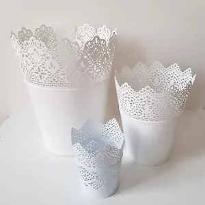 3 x Ikea SKURAR Blumentopf Übertopf Metall weiß 14x18 cm / 19x25 cm - Bild 1 von 12