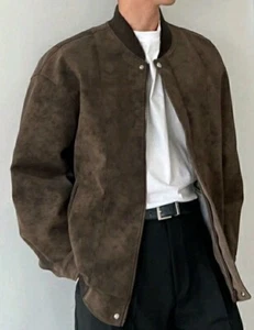 Men's Solid Color Zip-Up Casual Long Sleeve Jacket & Coat, Autumn/Winter - Picture 1 of 7