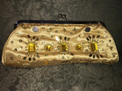 BOLSO DE MANO VINTAGE DORADO CON BRILLO BRILLANTE ✨ CLUTCH 👛 👜NOCHE/FIESTA 🎉 Foto 1 de 4