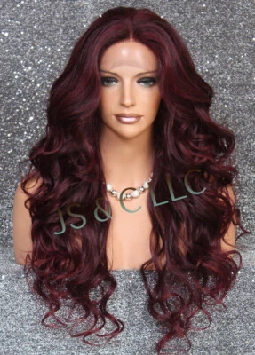 Peluca frontal de encaje completa mezcla rubia rizada mezcla RSA 1B/Borgoña Foto 1 de 4