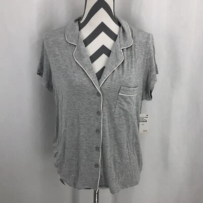 Shimera Heathered Gray Tranquility Button Up Short Sleeves Pajama Top Medium - Image 1 of 4