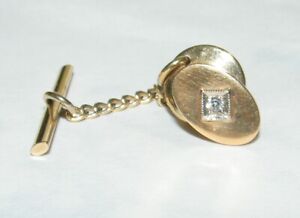 Mens Vintage 14K Yellow Gold and Diamond Tie Tack Lapel Pin -  1. 1 Grams
