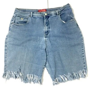Gloria Vanderbilt Fringe Hem Blue Denim Shorts - Picture 1 of 12