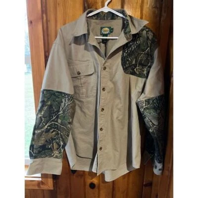 Cabela's Hunting Shirt Tan with Camo Patches Outdoor Button size Large - Image 1 of 4