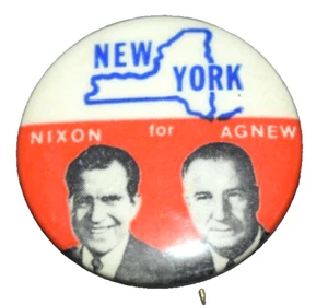 VTG, "NY for NIXON and AGNEW," Orange & Black, Political Button (1.25") PreOwned - Picture 1 of 3