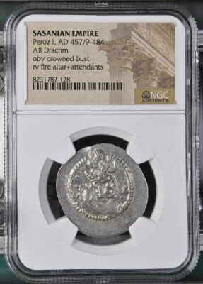 Sasanian Empire -  Peroz I - 457/9-484 AD - AR Drachm SILVER Ancient Coin (NGC) - Image 1 of 2