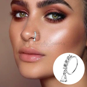 TRENDYSAVERS Sterling Silver 8MM Cubic Zircon Teardrop Dangle Nose Ear Lip Ring Piercing 1pc