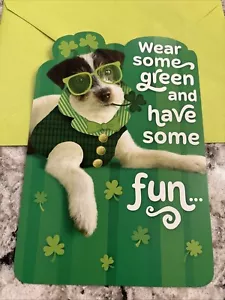 St. Patrick’s Day Funny Dog Green And Have Fun 5.5”x8” Hallmark Greeting Card - Picture 1 of 10