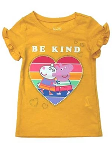Peppa Pig Infant Toddler Girls Yellow Be Kind Hearts Short Sleeve T-Shirt - Picture 1 of 2