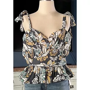 NWT New $110 Anthropologie Forever That Girl Ruffled Peplum Floral Tank Top XL - Picture 1 of 11