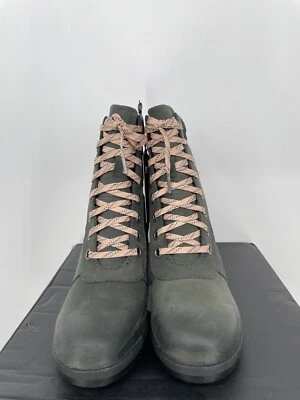 Botas anabela femininas Sorel Lexie ardósia escura acolchoada com cadarço couro NL3375-026 - Imagem 1 de 4