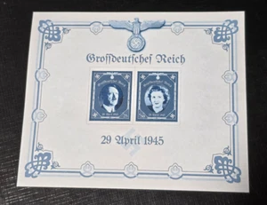 ADOLF HITLER EVA BRAUN WEDDING Souvenir Stamp sheet WW2 German WWII Nazi Germany - Picture 1 of 2
