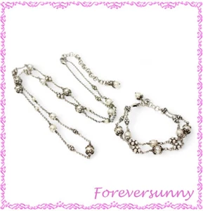 Brighton Atma Largo Plata Imitación Cristal Collar Pulsera Conjunto Bolsa - Imagen 1 de 3