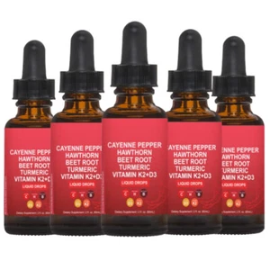 1-5X Cayenne Pepper Hawthorn Beet Root Turmeric Vitamin K2+D3 Liquid Drops - Picture 1 of 21