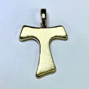 CIONDOLO ORO 18KT CROCE TAU GIALLA  PENDENTE CROCEFISSO UOMO DONNA PER CATENA - Picture 1 of 6