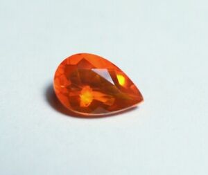 0.65ct Faceted Orange Mexican Fire Opal Pear Cut Natural Opalescent 8x5mm