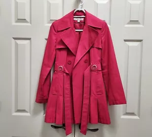 Women's Via Spiga Waterproof Double Breasted Pleated Raspberry Trench Coat Sz XS - Picture 1 of 6