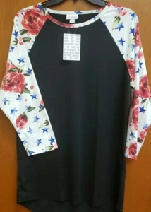 NWT LULAROE RANDY L AMERICANA SUMMER BLACK RED ROSES STARS SLEEVES JULY 4TH - Picture 1 of 4