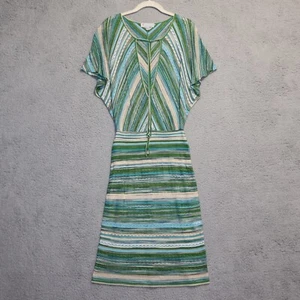 Missoni Sheer Dress Womens 4 Green Knit Stripe Dolman Sleeve Midi Cover Up Italy - Picture 1 of 11