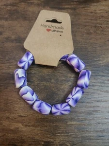 Handmade Purple and White bead Stretch Bracelet for kids - Picture 1 of 2