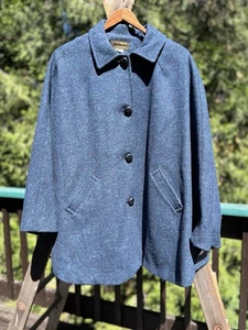 Vintage Eddie Bauer USA Blue Wool Cape Poncho Coat Jacket Womens Sz Med - Picture 1 of 10