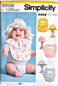 SIMPLICITY PATTERN 9588 BABIES BIBS AND HATS SIZES S M L UNCUT FF - Picture 1 of 2