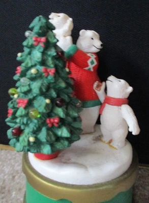 Vtg 1996 Coca Cola Christmas Music Box Polar Bears & Christmas Tree Rotates Work - Image 1 of 4