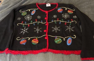 Nutcracker Ladies Christmas Sweater Ornaments Beaded  - Picture 1 of 5