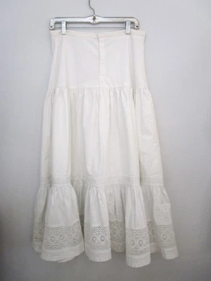 Maxi falda eneagua eduardiana victoriana crujiente blanca de encaje con volantes Foto 1 de 4