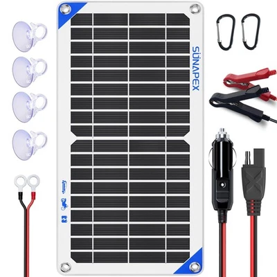 SUNAPEX 10W Solar Battery Charger Maintainer 12V Waterproof Solar Panel Trickle Charger